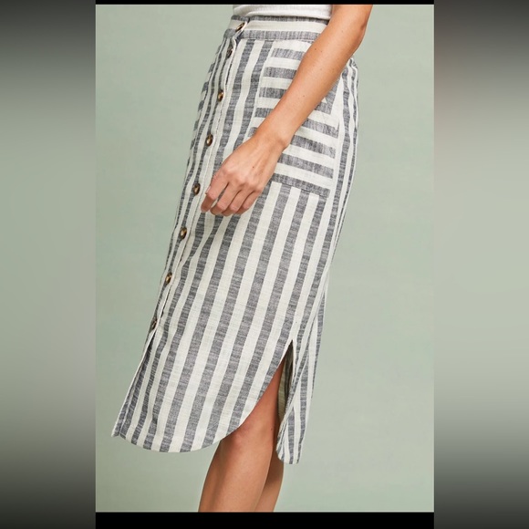 Anthropologie Maeve Chiloe Striped Button Front Midi Skirt - Picture 3 of 15